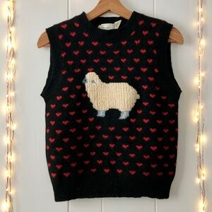 Vintage Eagle's Eye Wool Sheep and Hearts Sweater Vest